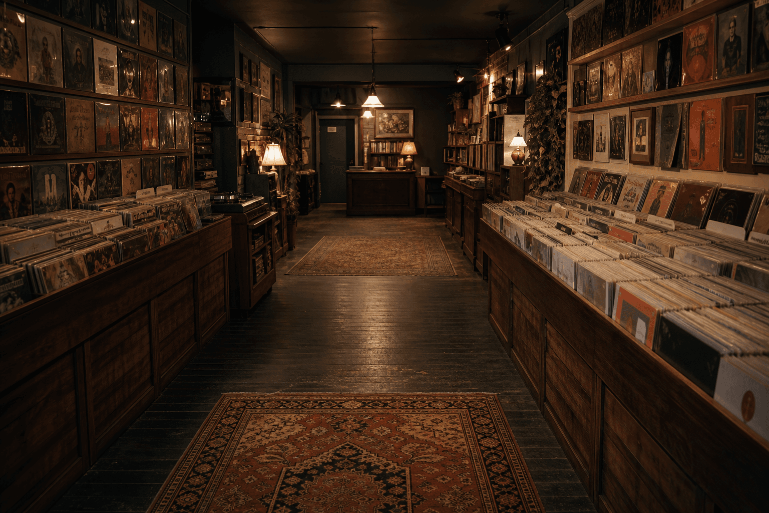 The warm interior of a vintage record shop